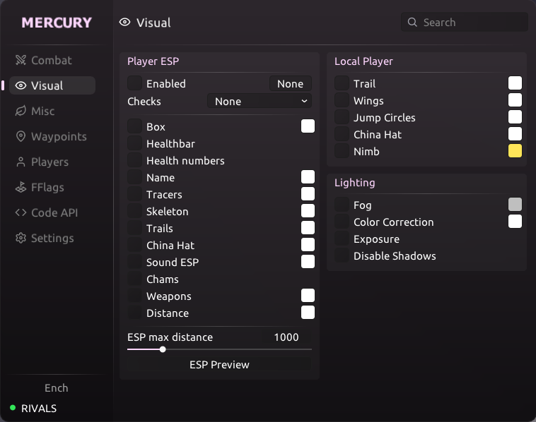 Mercury Visual menu
